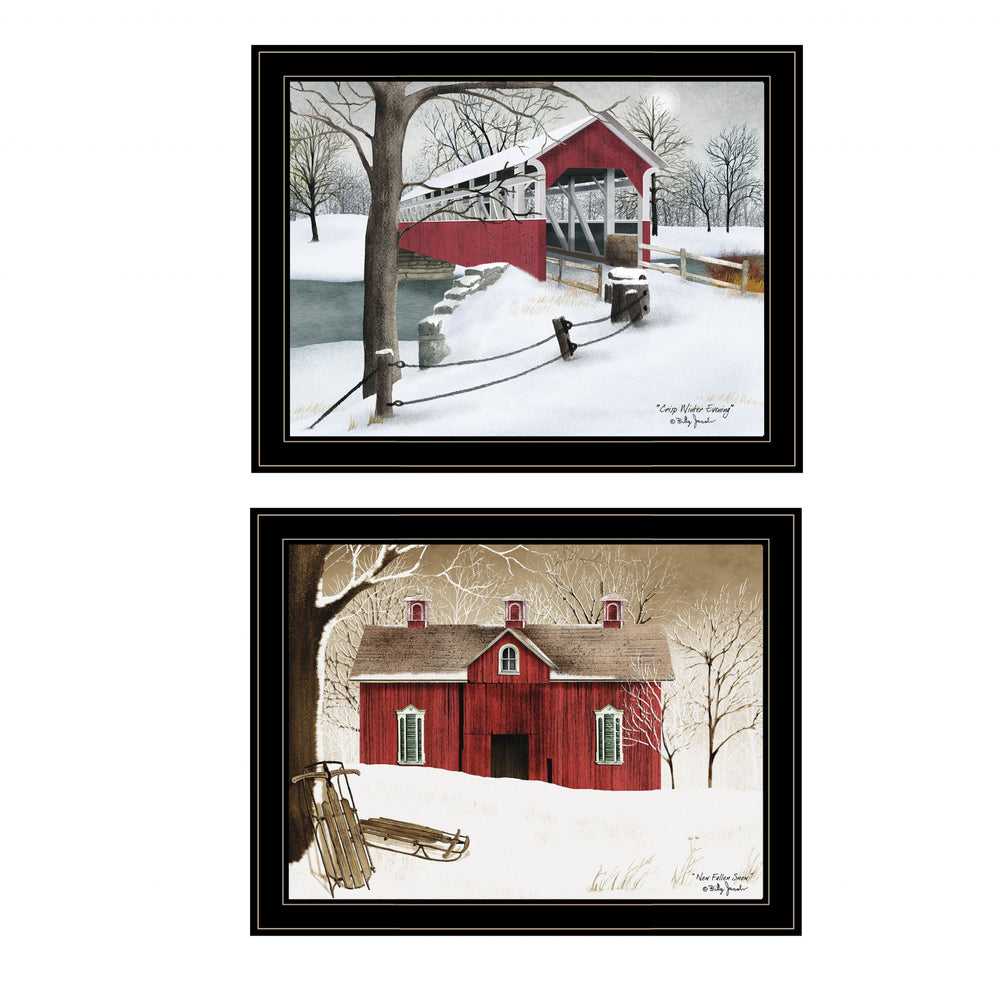 Homeroots Set Of Two Crisp And New Fallen Snow 2 Black Framed Print Wall Art  Wood Paper 406200