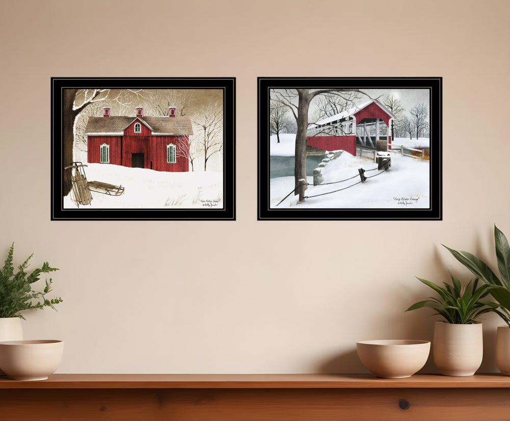 Homeroots Set Of Two Crisp And New Fallen Snow 2 Black Framed Print Wall Art  Wood Paper 406200