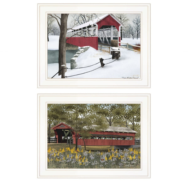 HomeRoots Set of Two Covered Bridge Collection II Framed Prints – Rustic Wall Art for Stylish Decor 406201