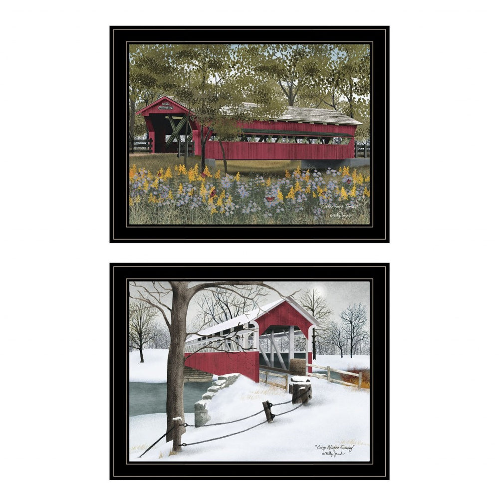 HomeRoots Set of Two Covered Bridge Collection II Framed Art Prints - Elegant Wall Decor for Any Room 406202