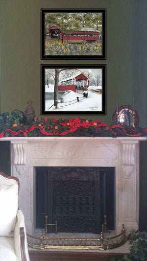 HomeRoots Set of Two Covered Bridge Collection II Framed Art Prints - Elegant Wall Decor for Any Room 406202