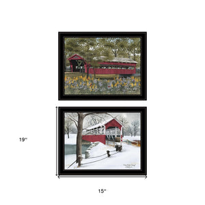 HomeRoots Set of Two Covered Bridge Collection II Framed Art Prints - Elegant Wall Decor for Any Room 406202
