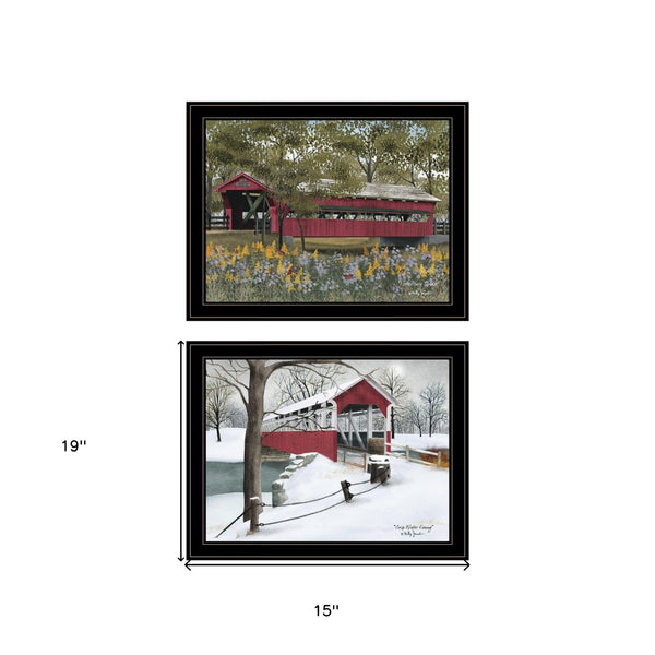 HomeRoots Set of Two Covered Bridge Collection II Framed Art Prints - Elegant Wall Decor for Any Room 406202