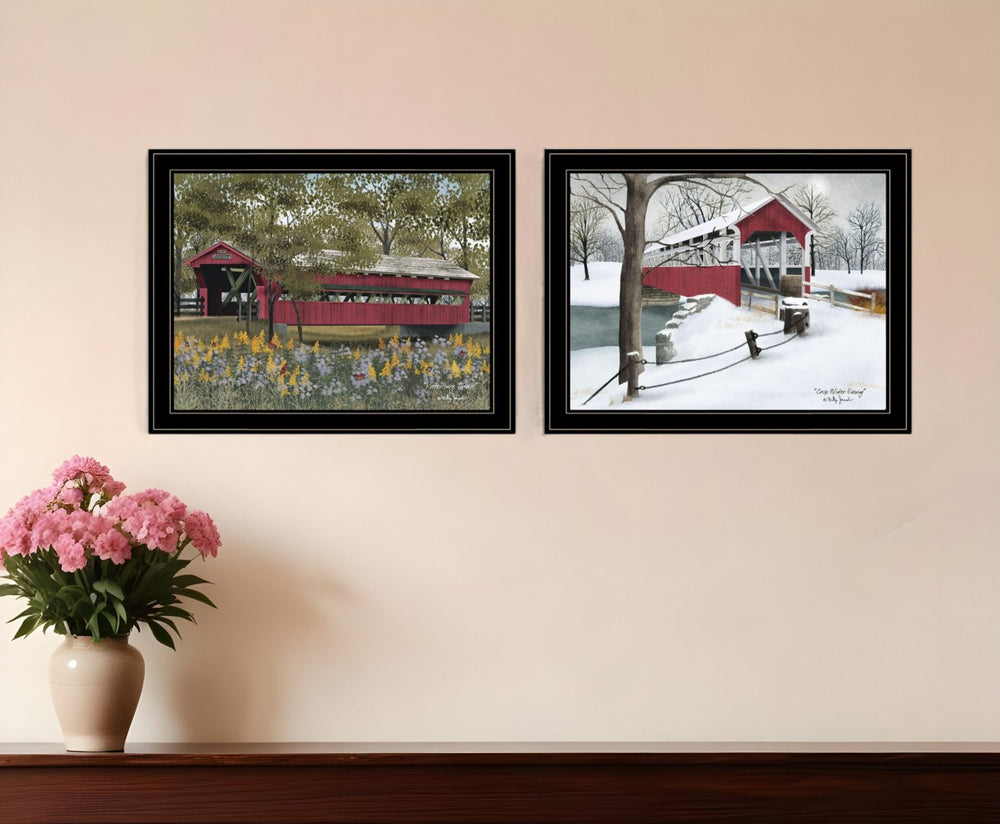 HomeRoots Set of Two Covered Bridge Collection II Framed Art Prints - Elegant Wall Decor for Any Room 406202