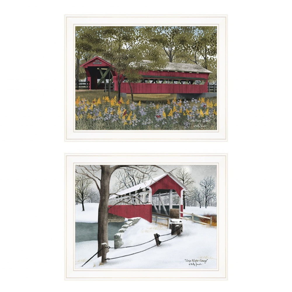 HomeRoots Set of Two Covered Bridge Collection III Framed Print Wall Art - Timeless Charm for Home Décor 406203