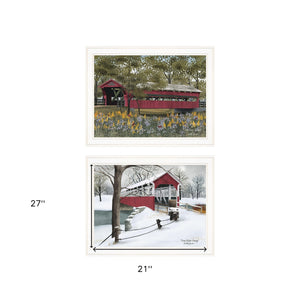 Homeroots Set Of Two Covered Bridge Collection Iii White Framed Print Wall Art  Wood Paper 406203