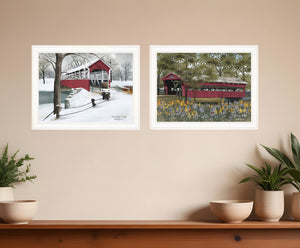 Homeroots Set Of Two Covered Bridge Collection Iii White Framed Print Wall Art  Wood Paper 406203