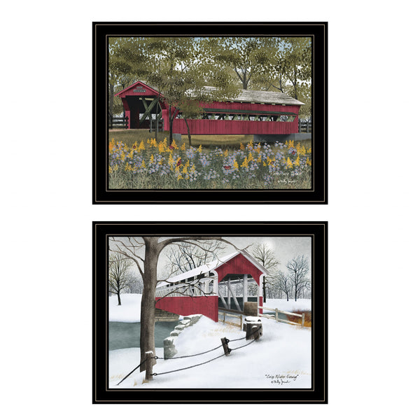 Homeroots Set Of Two Billy Jacobs Covered Bridge Collection Iii Black Framed Print Wall Art  Wood Paper 406204