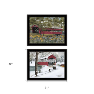 Homeroots Set Of Two Billy Jacobs Covered Bridge Collection Iii Black Framed Print Wall Art  Wood Paper 406204