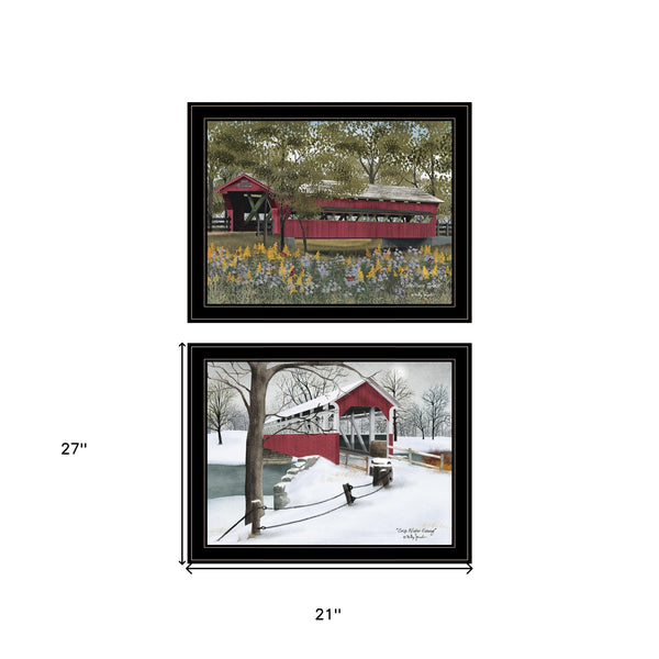 Homeroots Set Of Two Billy Jacobs Covered Bridge Collection Iii Black Framed Print Wall Art  Wood Paper 406204