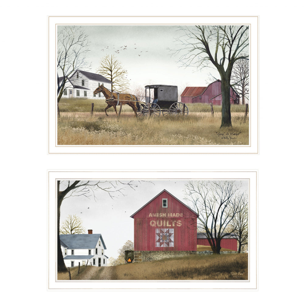 Homeroots Set Of Two Goin To Market 1 White Framed Print Wall Art  Wood Paper 406205
