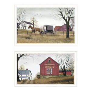 Homeroots Set Of Two Goin To Market 1 White Framed Print Wall Art  Wood Paper 406205