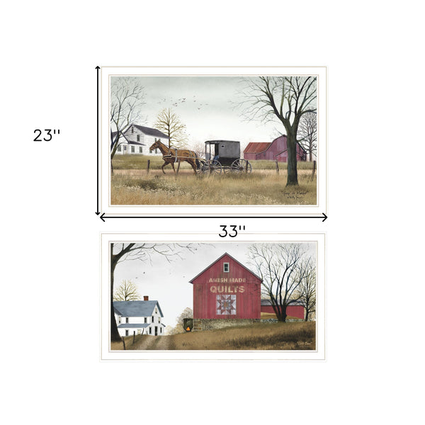 Homeroots Set Of Two Goin To Market 1 White Framed Print Wall Art  Wood Paper 406205