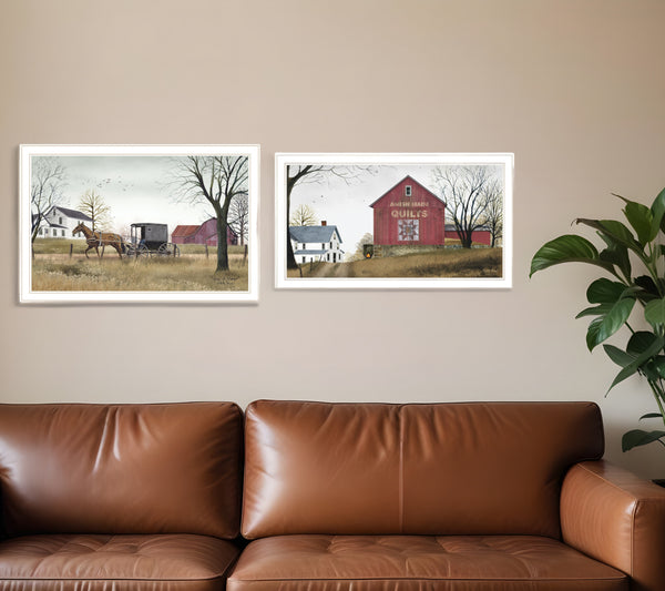 Homeroots Set Of Two Goin To Market 1 White Framed Print Wall Art  Wood Paper 406205