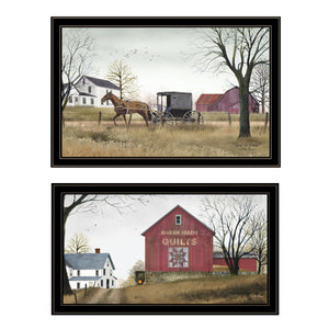 Homeroots Set Of Two Goin To Market 2 Black Framed Print Wall Art Black And Gold Wood Paper 406206