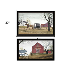 Homeroots Set Of Two Goin To Market 2 Black Framed Print Wall Art Black And Gold Wood Paper 406206