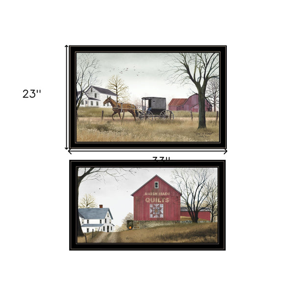 Homeroots Set Of Two Goin To Market 2 Black Framed Print Wall Art Black And Gold Wood Paper 406206