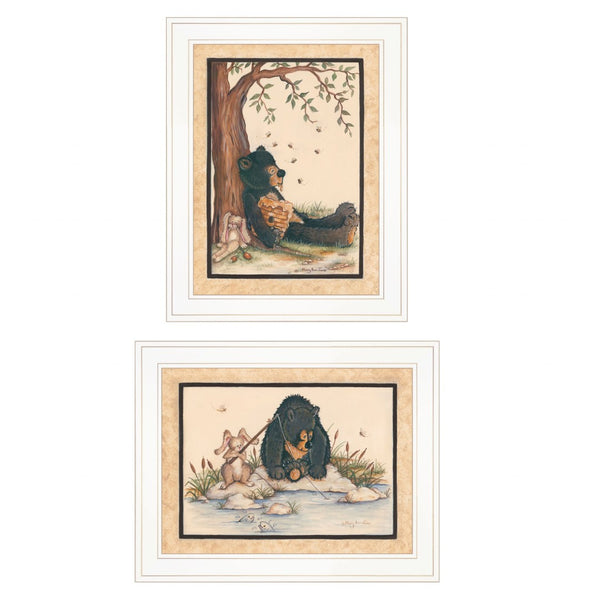 HomeRoots Set of Two Gone Fishing Framed Prints - Whimsical Nature Art for Coastal & Contemporary Decor 406207