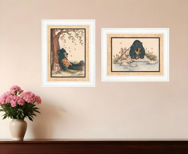 HomeRoots Set of Two Gone Fishing Framed Prints - Whimsical Nature Art for Coastal & Contemporary Decor 406207