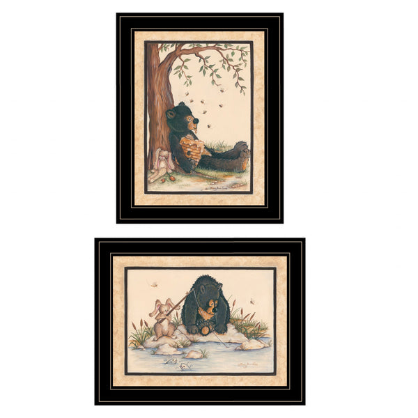 Homeroots Set Of Two Gone Fishing 2 Black Framed Print Wall Art  Wood Paper 406208