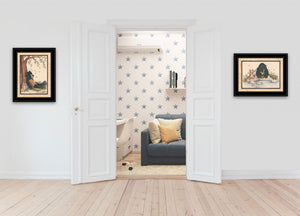 Homeroots Set Of Two Gone Fishing 2 Black Framed Print Wall Art  Wood Paper 406208