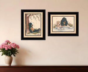 Homeroots Set Of Two Gone Fishing 2 Black Framed Print Wall Art  Wood Paper 406208