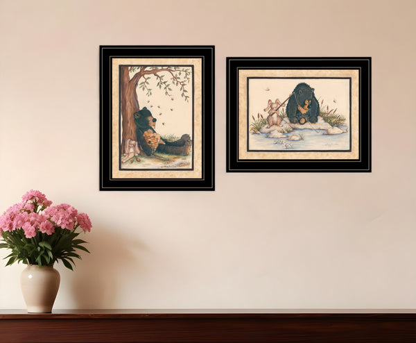 Homeroots Set Of Two Gone Fishing 2 Black Framed Print Wall Art  Wood Paper 406208