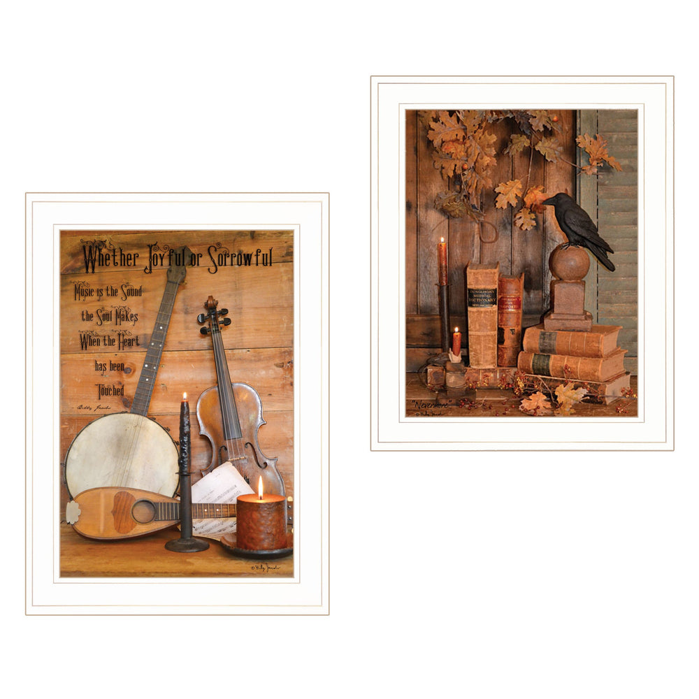 Homeroots Set Of Two Music Or Nevermore 1 White Framed Print Wall Art  Wood Paper 406209