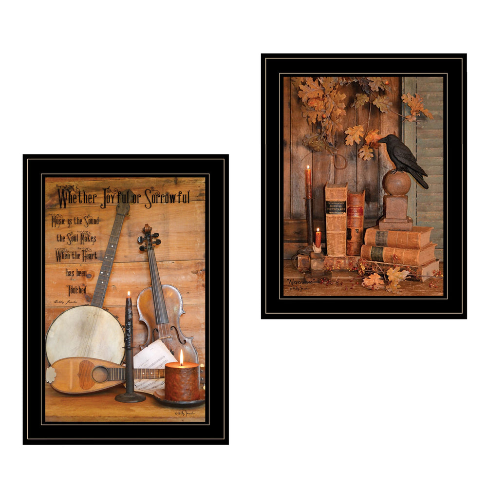 Homeroots Set Of Two Music Or Nevermore 2 Black Framed Print Wall Art  Wood Paper 406210