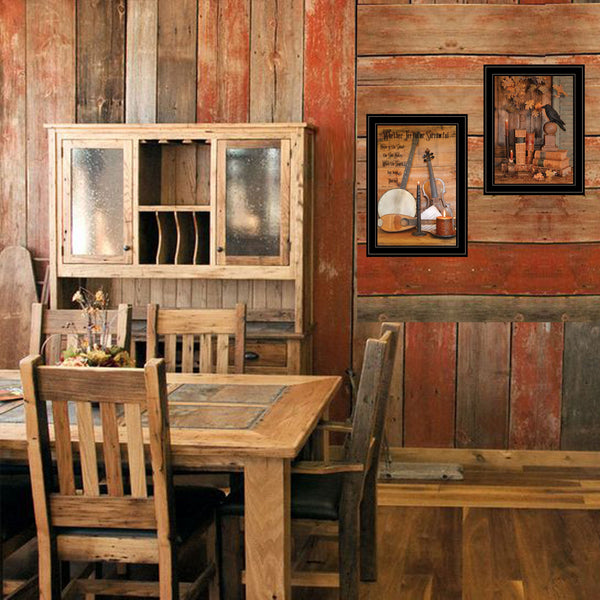 Homeroots Set Of Two Music Or Nevermore 2 Black Framed Print Wall Art  Wood Paper 406210