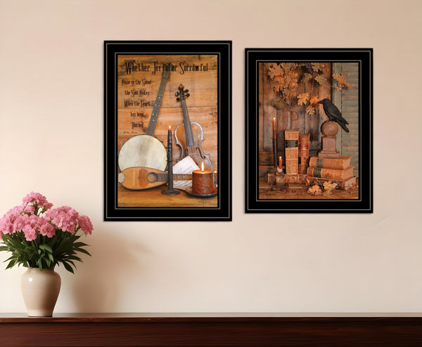 Homeroots Set Of Two Music Or Nevermore 2 Black Framed Print Wall Art  Wood Paper 406210