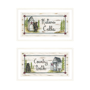 Homeroots Set Of Two Nature Calls 1 White Framed Print Bathroom Wall Art  Wood Paper 406211