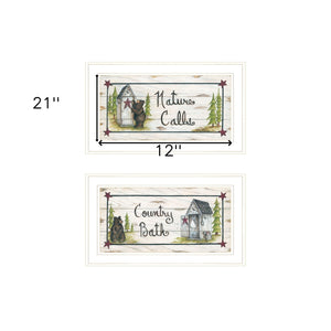 Homeroots Set Of Two Nature Calls 1 White Framed Print Bathroom Wall Art  Wood Paper 406211