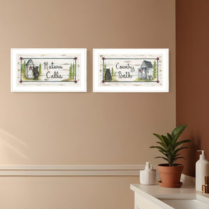 Homeroots Set Of Two Nature Calls 1 White Framed Print Bathroom Wall Art  Wood Paper 406211