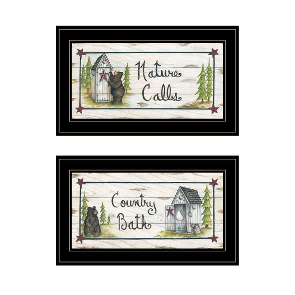 Homeroots Set Of Two Nature Calls 2 Black Framed Print Bathroom Wall Art  Wood Paper 406212