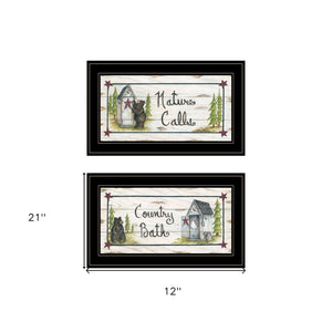 Homeroots Set Of Two Nature Calls 2 Black Framed Print Bathroom Wall Art  Wood Paper 406212
