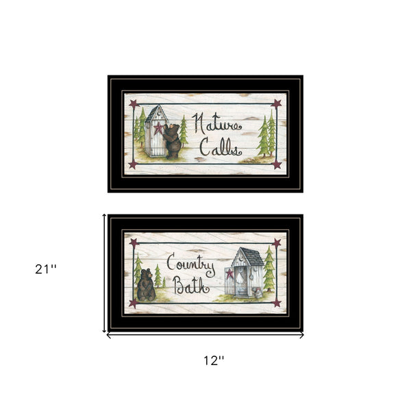 Homeroots Set Of Two Nature Calls 2 Black Framed Print Bathroom Wall Art  Wood Paper 406212