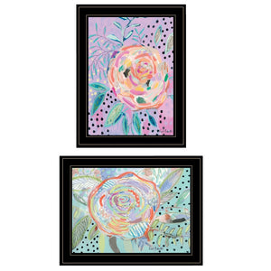 HomeRoots Set of Two Bloom for Yourself Black Framed Wall Art – Chic Floral Prints for Modern Home Decor 406214