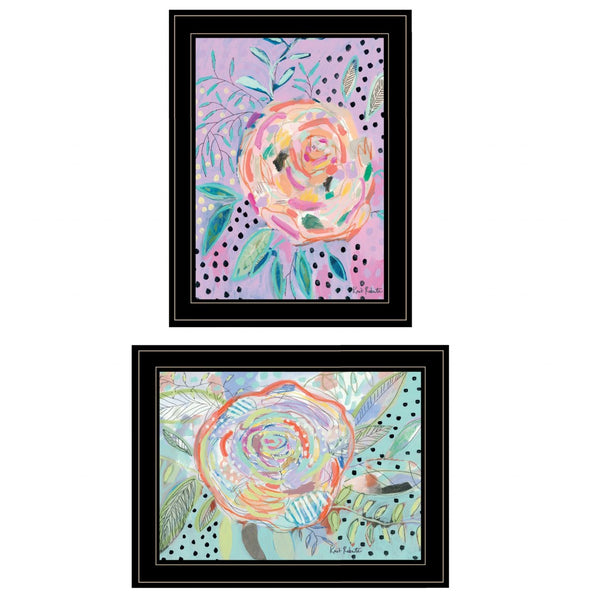 HomeRoots Set of Two Bloom for Yourself Black Framed Wall Art – Chic Floral Prints for Modern Home Decor 406214