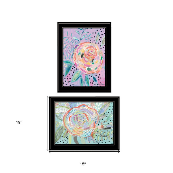 HomeRoots Set of Two Bloom for Yourself Black Framed Wall Art – Chic Floral Prints for Modern Home Decor 406214
