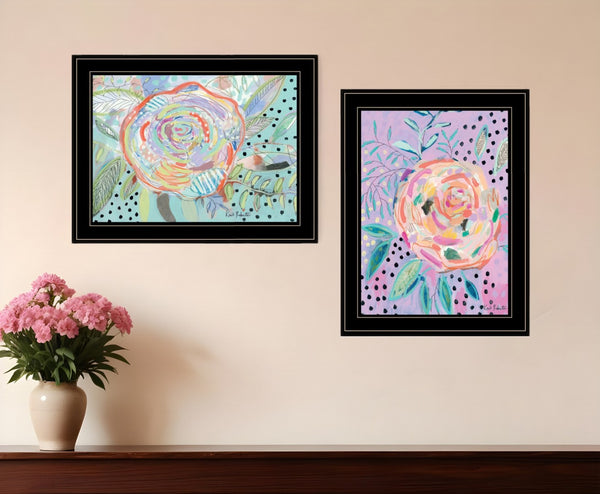HomeRoots Set of Two Bloom for Yourself Black Framed Wall Art – Chic Floral Prints for Modern Home Decor 406214