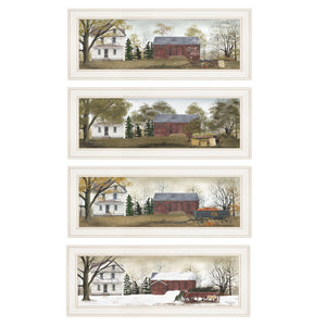 Homeroots Set Of Four Seasons On The Farm White Framed Prints Wall Art  Paper,Wood 406215
