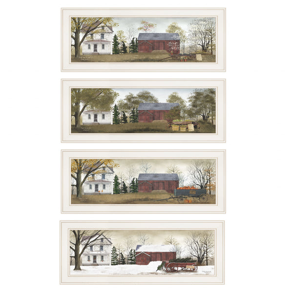 Homeroots Set Of Four Seasons On The Farm White Framed Prints Wall Art  Paper,Wood 406215