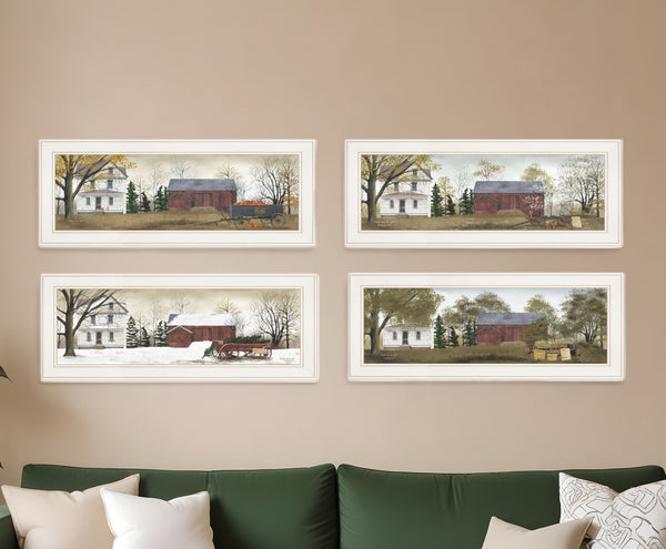 Homeroots Set Of Four Seasons On The Farm White Framed Prints Wall Art  Paper,Wood 406215