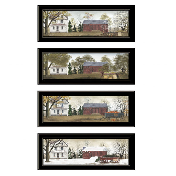 HomeRoots Set of Four Seasons Farm Wall Art Prints – Timeless Framed Decor for Home with Seasonal Charm Black and Gold 406216
