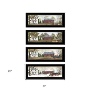 HomeRoots Set of Four Seasons Farm Wall Art Prints – Timeless Framed Decor for Home with Seasonal Charm Black and Gold 406216