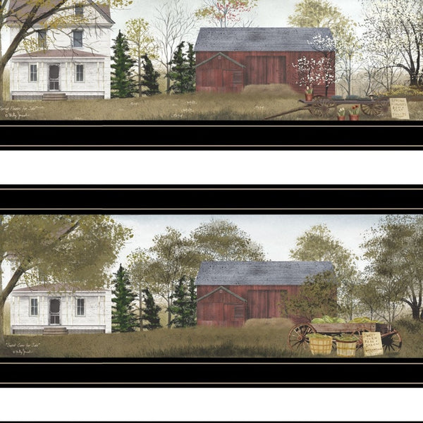 HomeRoots Set of Four Seasons Farm Wall Art Prints – Timeless Framed Decor for Home with Seasonal Charm Black and Gold 406216