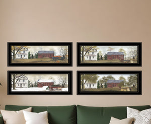 HomeRoots Set of Four Seasons Farm Wall Art Prints – Timeless Framed Decor for Home with Seasonal Charm Black and Gold 406216