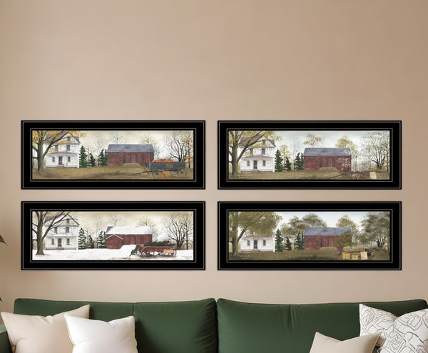 HomeRoots Set of Four Seasons Farm Wall Art Prints – Timeless Framed Decor for Home with Seasonal Charm Black and Gold 406216