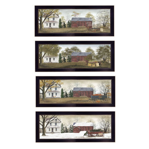 HomeRoots Set of Four Seasons Farm Wall Art Prints – Timeless Framed Decor for Home with Seasonal Charm Espresso 406217